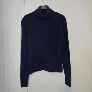 Kenar 100% Cashmere Turtleneck Ribbed Knit Sweater Womens Size XL Dark Blue